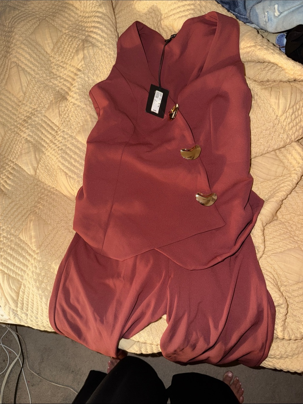 River Island Sleeveless Jumpsuit in Dusty Rose with Gold Buttons